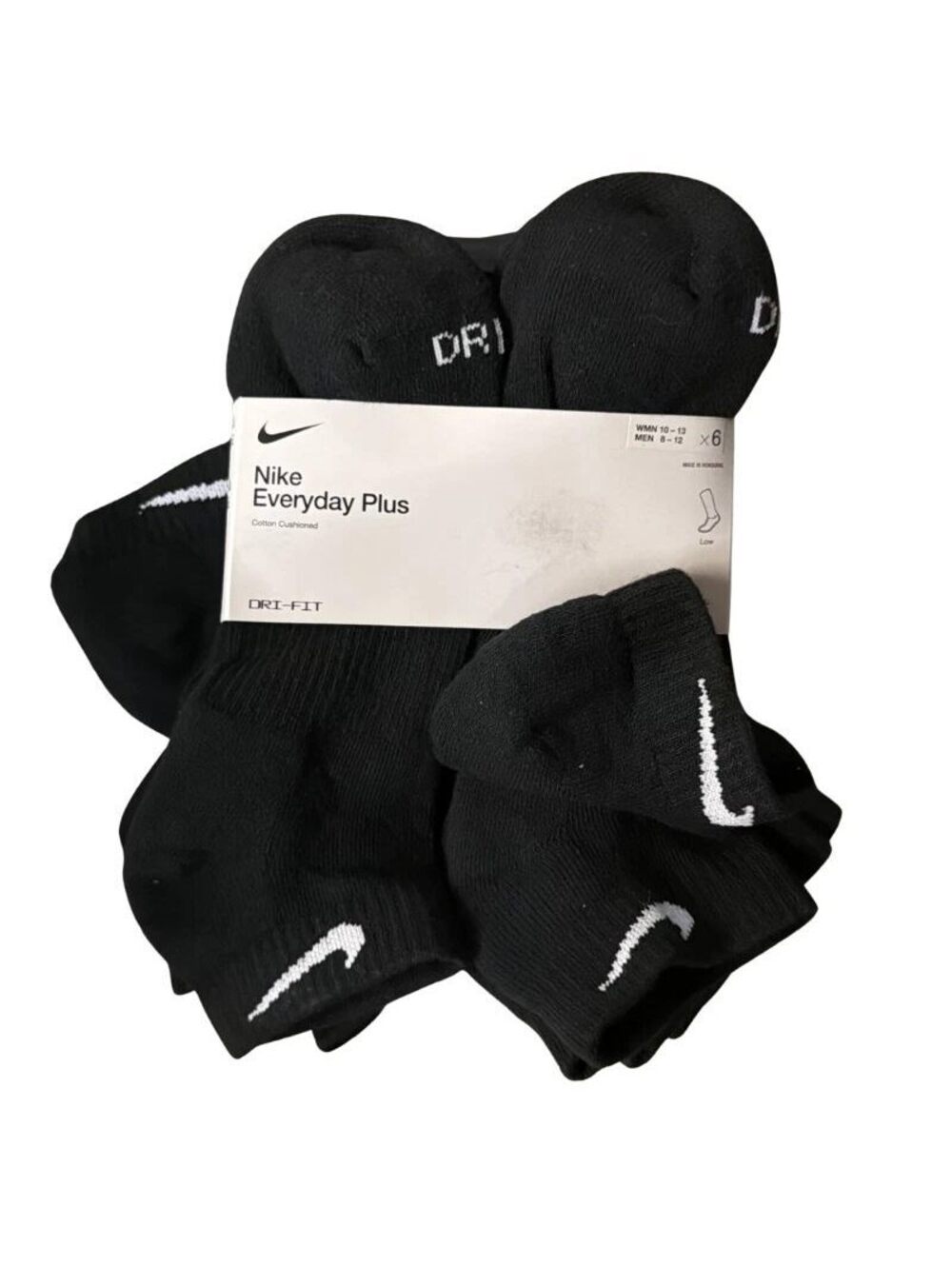 Nike Low Cut Socks Mens 8-12 Black 68% Cotton 6 Pairs NWT
